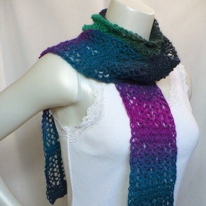 Woman's Hand Knit Scarf with Sequins: Blue Green & Orchid Lace Scarf, Boutique Fashion, Gifts for Women, Handmade in the USA, Ready to Ship