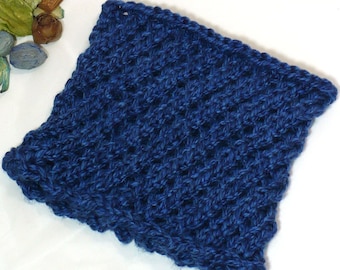 Classic Blue Cowl: Hand Knit Royal Blue Neckwarmer, Lacy Circle Scarf, Soft Chunky Knits, Woman's Gaiter, Handmade in the USA