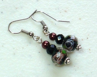 Black Lampwork Earrings: Woman's Romantic Drop Earrings, Nickle-Free Ear Wires, Jewelry Handmade in the USA, Ready to Ship