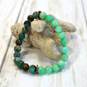 African Turquoise & Mint Bracelet: Woman's or Man's Gemstone Bracelet, Handmade Stretch Bracelet, Artisan Jewelry, Made to Order in the USA