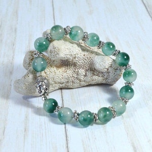 Seafoam Green Beaded Bracelet: Green Flourite Gemstones & Buddha Bead ...