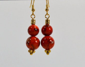 Persimmon Orange Earrings: Handmade Pierced Earrings, Painted Acrylic Beads on Nickle-Free Ear Wires, Handmade in the USA