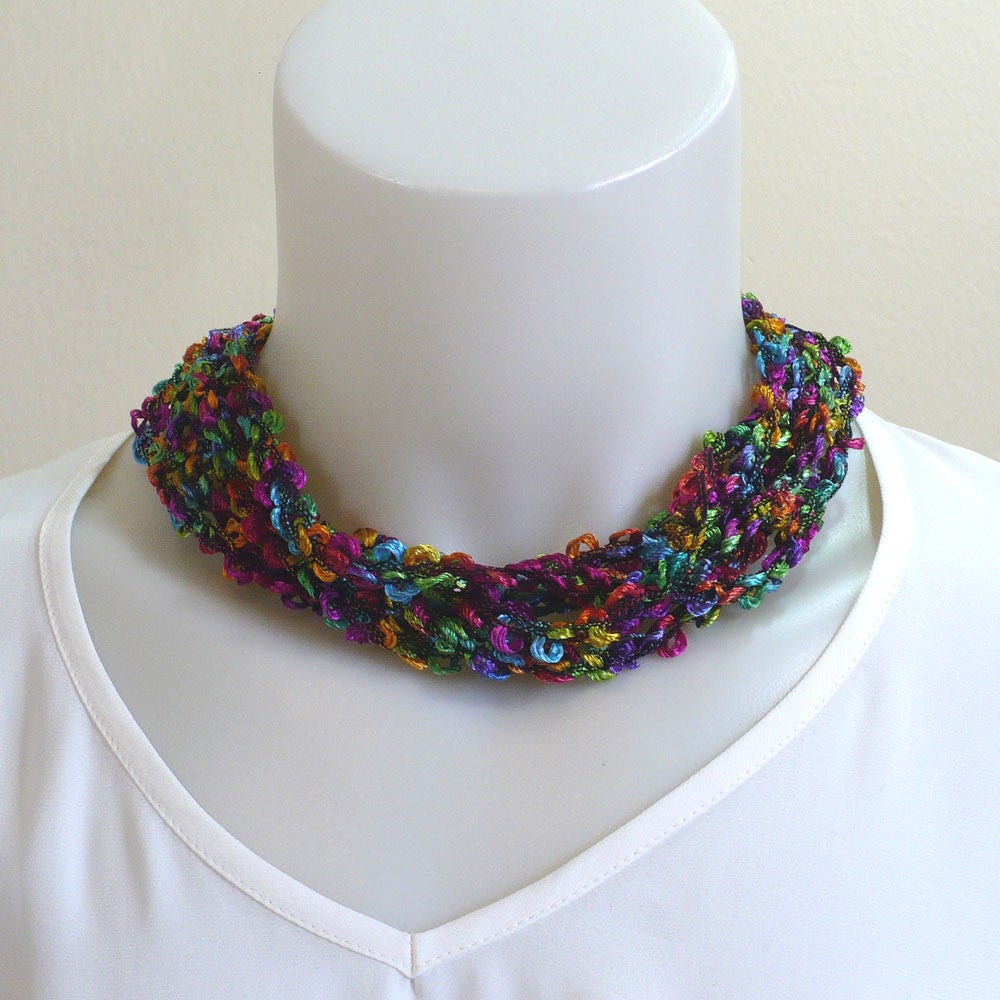 Handmade Ladder Yarn Necklace in Tropical Colors Bouclé Fiber Etsy