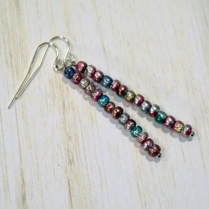 Magic Raspberry Stick Earrings: Lightweight Hippie Earrings, Colorful Czech Seed Beads and Nickle Free Ear Wires, Handmade in the USA