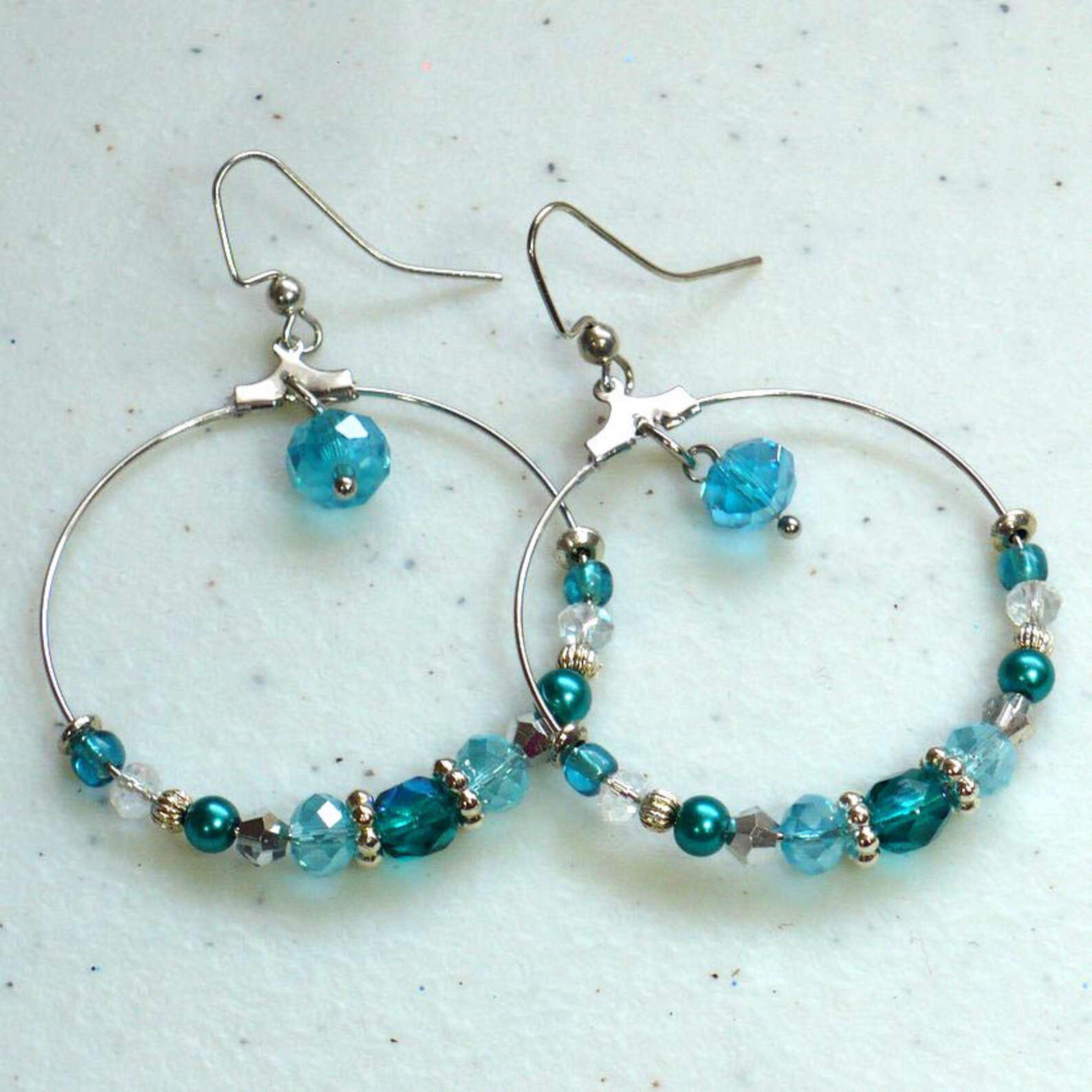 Aqua & Teal Hoop Earrings Extra Large Hoop Earrings Beaded Etsy