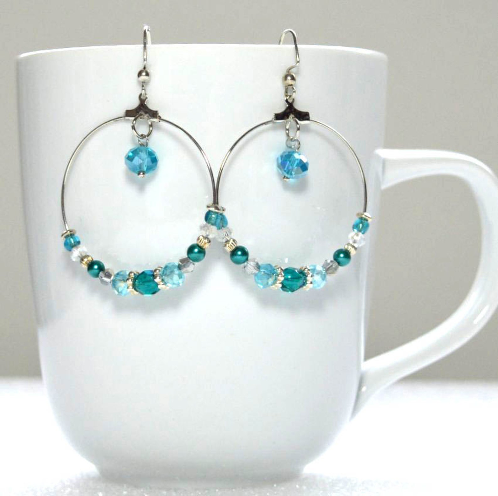 Teal hoop earrings Clearance