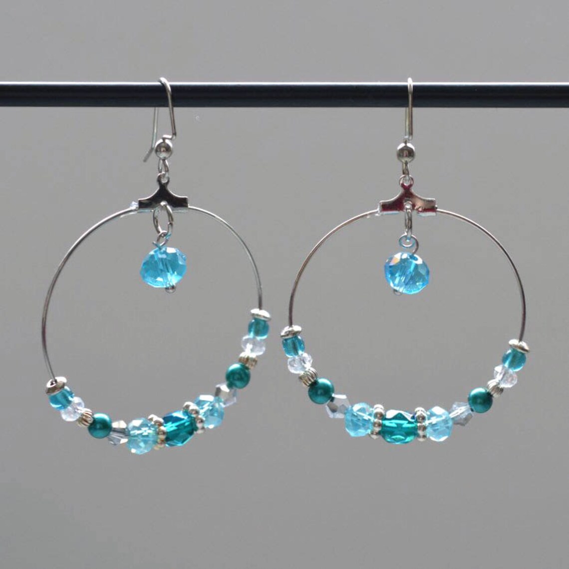 Aqua & Teal Hoop Earrings Extra Large Hoop Earrings Beaded Etsy