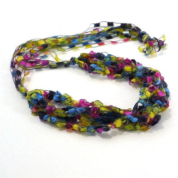 Crocheted Ladder Yarn Necklace Handmade Fiber Necklace in
