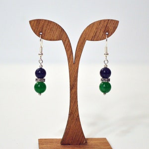 Navy & Kelly Green Earrings: Aventurine and Dark Blue Goldstone Drop Earrings, Nickle Free Ear Wires, Handmade in the USA, Ready to Ship image 2