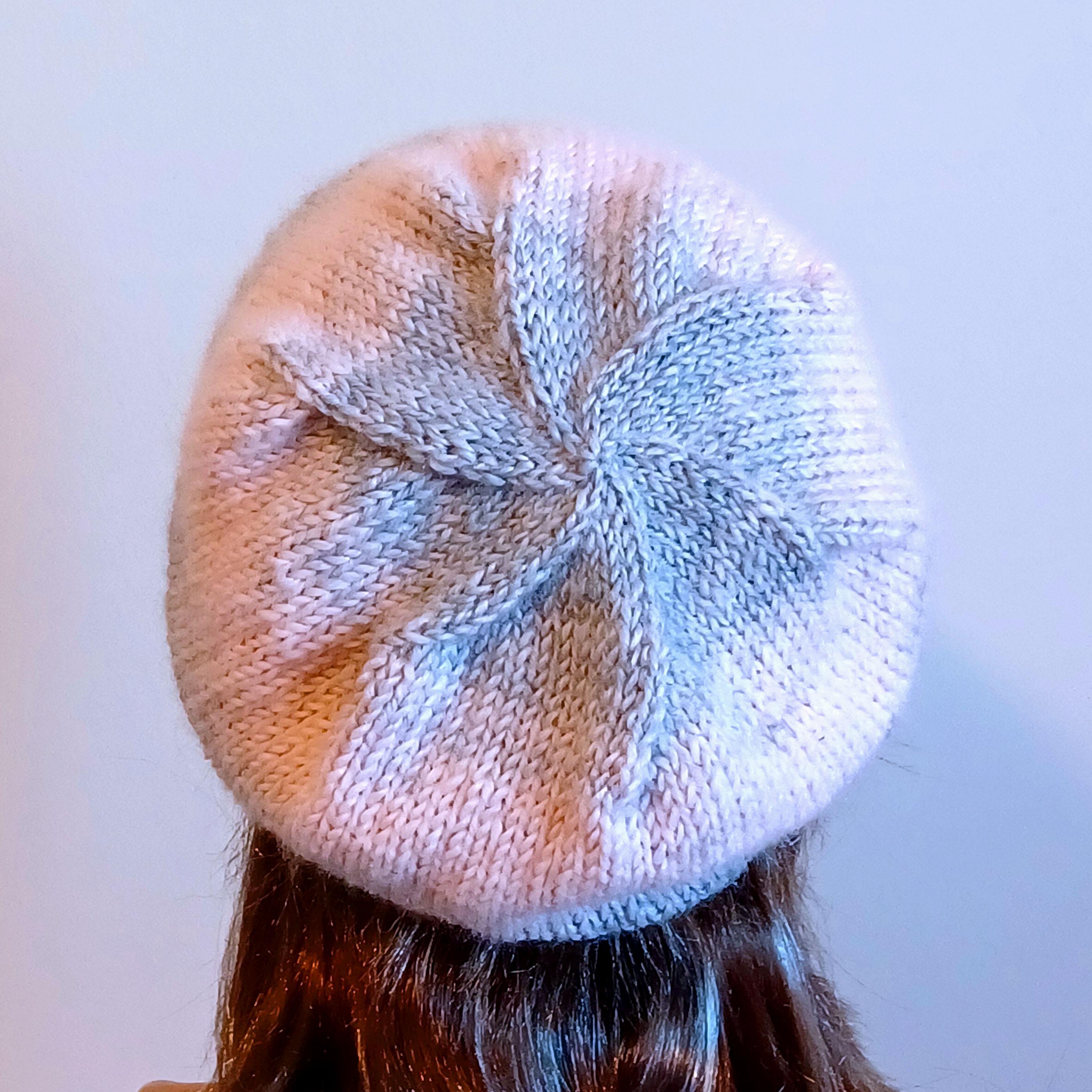 Vintage Avon Gray and Pink Knit Beret Pink and Gray Beret: Hand Knit Extra Slouchy Tam, Petal Pink  main image 3