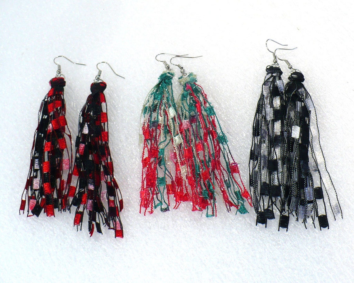 Boho Fringe Earrings Ladder Yarn Earrings Custom Made Fiber Etsy