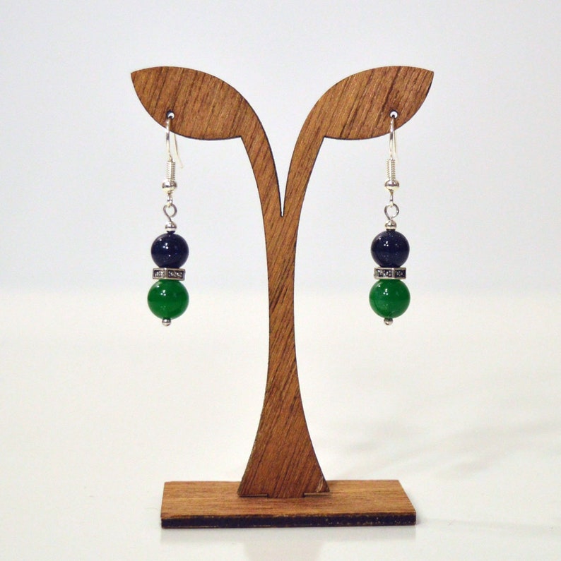 Navy & Kelly Green Earrings: Aventurine and Dark Blue Goldstone Drop Earrings, Nickle Free Ear Wires, Handmade in the USA, Ready to Ship image 6