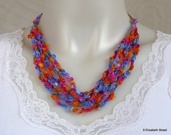 Ladder Yarn Necklace Multicolored Ribbon Necklace Fiber Necklace Fiber Jewelry Crochet Choker Gifts For Teacher Cij Free Shipping