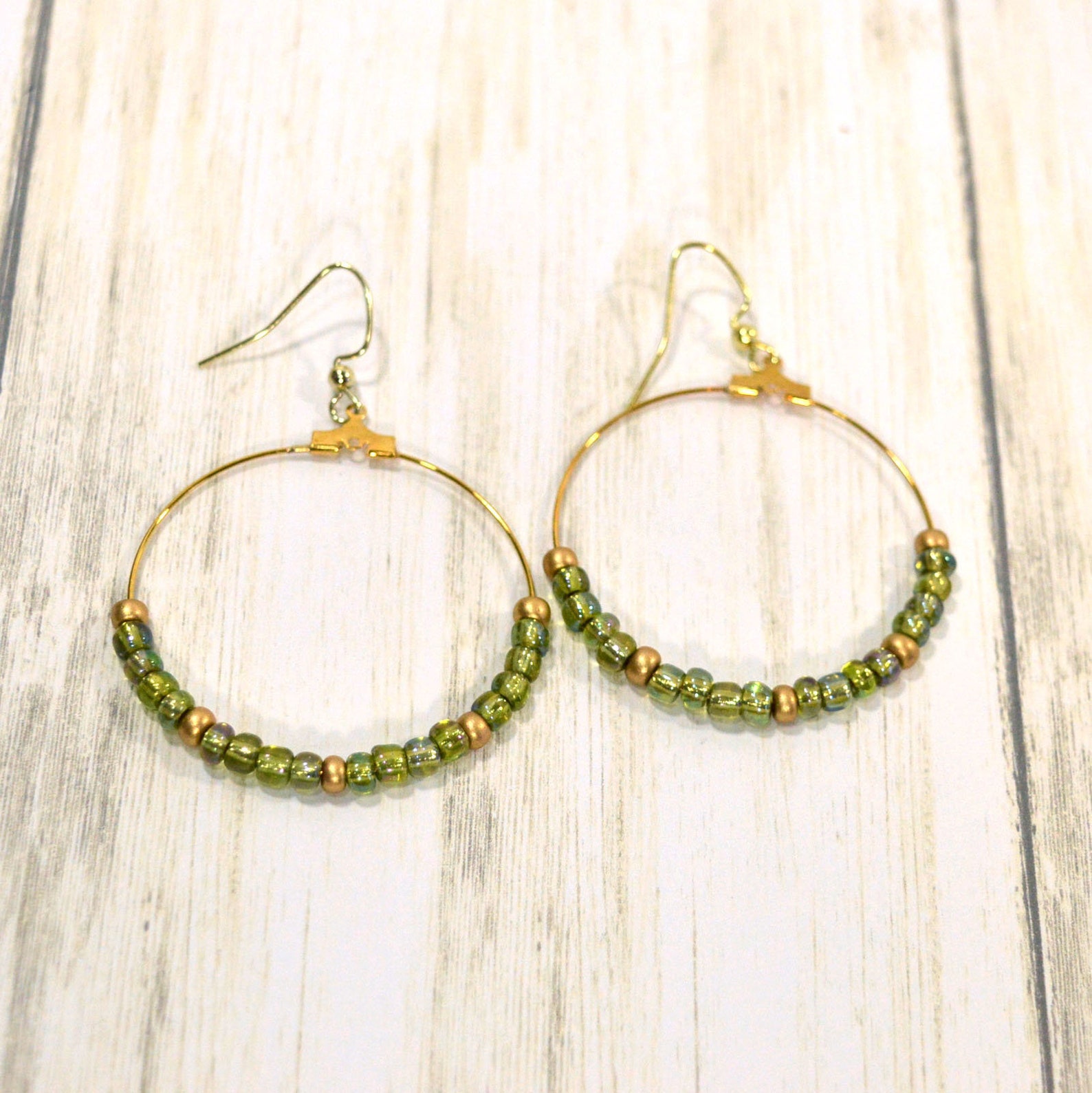 Gold & Green Hoop Earrings Extra Large Hoop Earrings Beaded Etsy UK