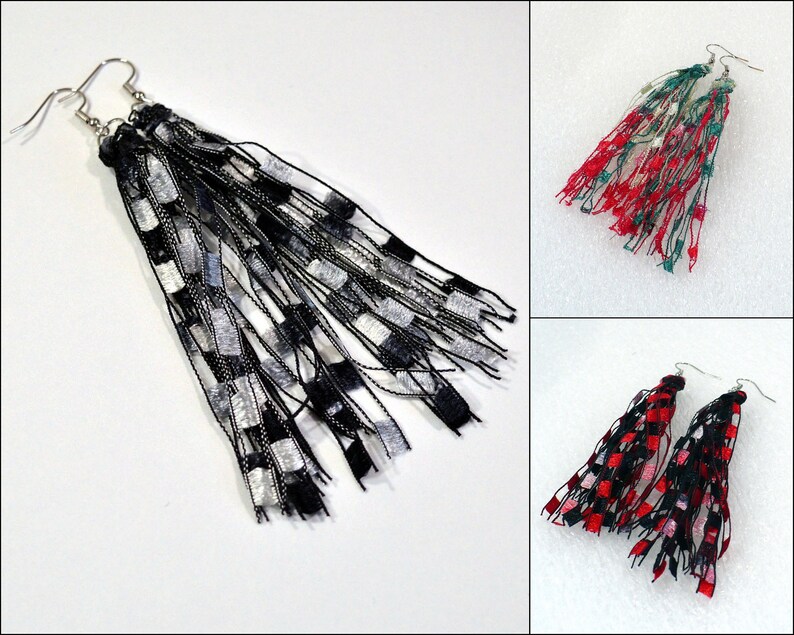 Boho Fringe Earrings Ladder Yarn Earrings Custom Made Fiber Etsy