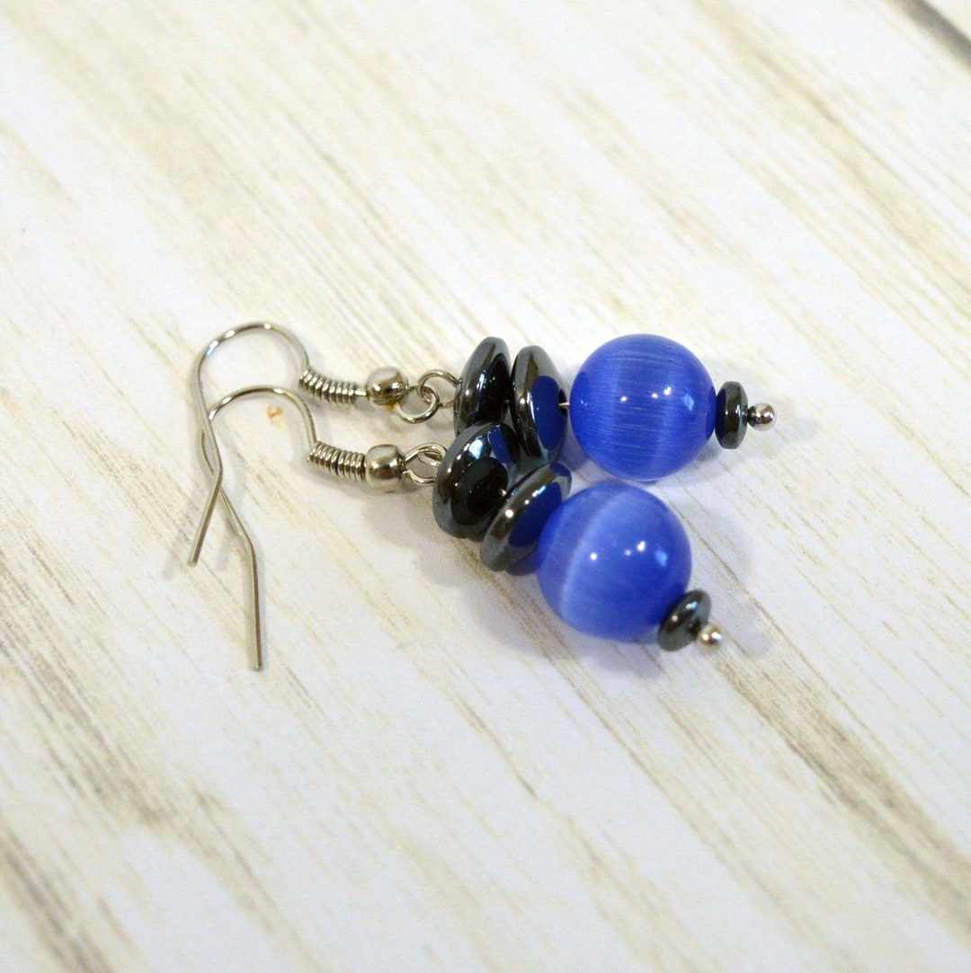 Blue Cat's Eye Earrings Woman's Drop Earrings Modern - Etsy
