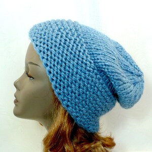 Sky Blue Warm Winter Beanie: Cossack Style Hat, Hand Knit Chunky Wool Blend, Adult Hat Size S/M, Handmade in the USA, Ready to Ship image 5