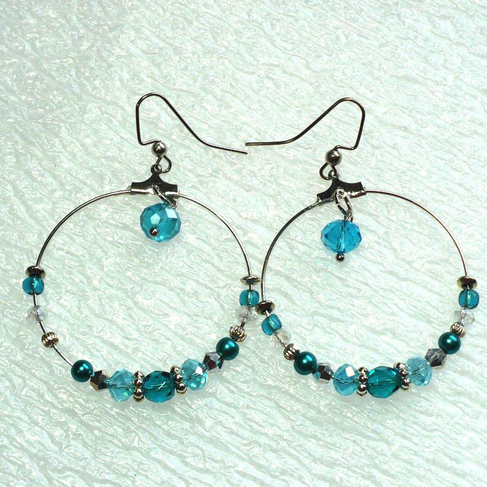 Aqua & Teal Hoop Earrings Extra Large Hoop Earrings Beaded Etsy