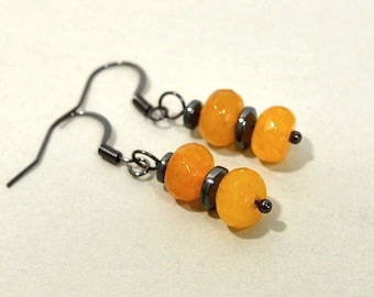 Yellow Jade Earrings: Stacked Gemstone Earrings on Nickle Free Wires, Lightweight Earrings, Handmade in USA & Ready to Ship