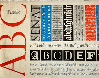 Erik Lindegren Un libro ABC~tipos de impresión~caras tipográficas~monogramas y signos~libro de letras~1976~impreso en Suecia~199 páginas~7" de ancho x 10" de largo