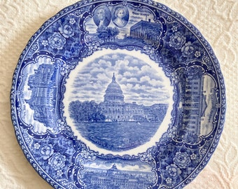 Capitol At Washington DC blue and white Staffordshire plate~9" diameter~made in England~historical plates~Colonial decor