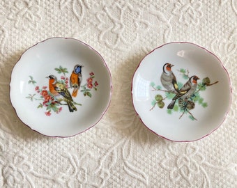 Set of 2 lovely petite bird plates~approximately 4-3/4" diameter~made in Japan~ready to hang~gallery wall art~Springtime decor~wall art