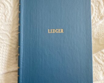 Blue hardcover ledger from J.M. Fields~1970s~approximately 5" x 8"~144 ledger pages plus alphabet pages~vintage office~vintage journal