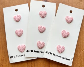 Vintage pink heart buttons~lot of 3 cards~made in Germany~JHB International~cottagecore sewing and craft supplies
