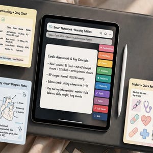 Cuaderno inteligente edición enfermería / Cuaderno digital con hipervínculos para GoodNotes, carpeta planificadora de estudios / Notas para iPad