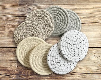 Earth tones rope coasters (set of 8) with holder