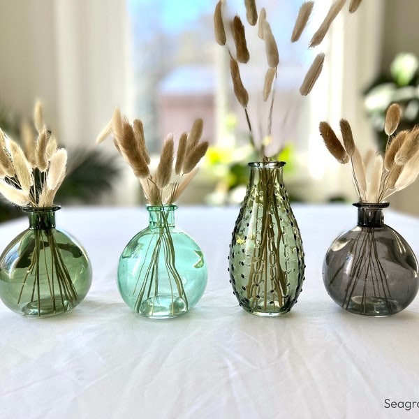 Aqua grey green glass bud vase, vintage-style bubble boho table decor, clear glass vase, mother's day gift for her hostess housewarming gift