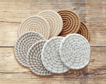 Fall earth tones rope coasters {set of 8} with holder