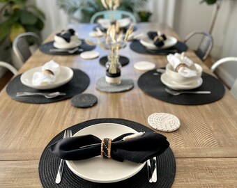 Paquet de décoration de table noir et blanc {29 pièces} cadeau de pendaison de crémaillère première maison, cadeau pour elle, décoration intérieure blanche noire, décoration de salle à manger minimaliste