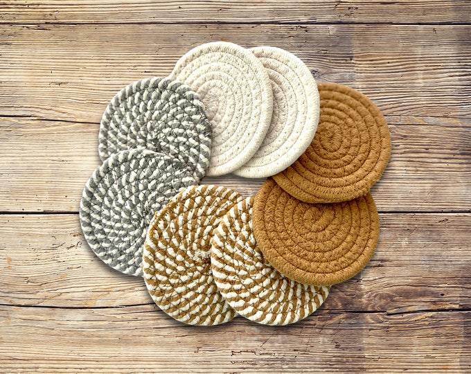 Fall home decor rope coasters {set of 8} with holder