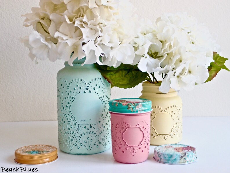 Kitchen Canisters Utensil Holders Painted Mason Jars Etsy