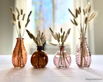 Vase bouton en verre brun rose ambré orange, décoration de table bohème, vase en verre transparent, cadeau de fête des mères, cadeau de pendaison de crémaillère