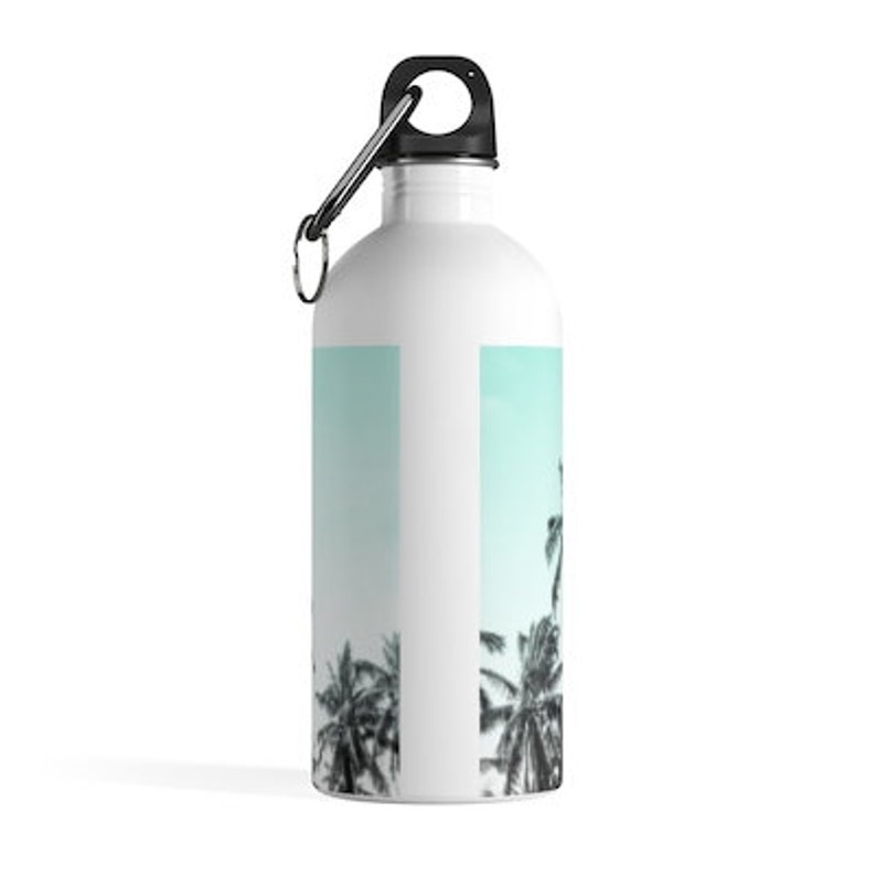 Palm Tree customizable water bottle  custom stainless steel bottle  your name travel water bottle  back to school  beach blues tropical