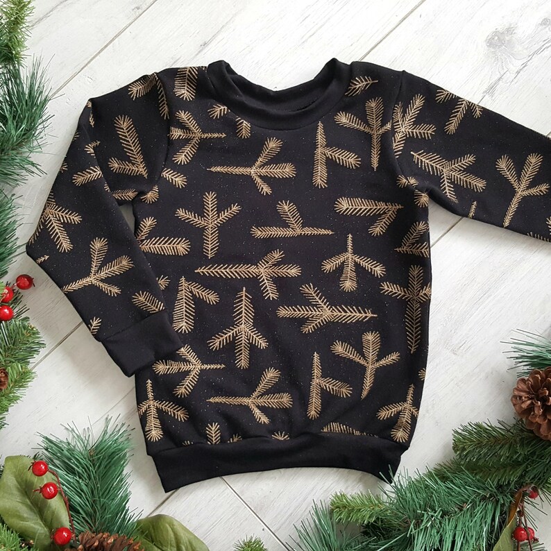 kids top baby jumper Boys Christmas jumper Organic Sweater tee t-shirt Girls Unisex Blackgold xmas Jumper Children/'s Handmade