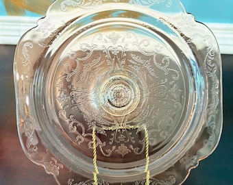 Footed Cake Plate Recollection Pink by Indiana Glass