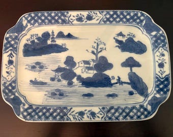 18e-eeuwse Chinese Qianlong blauw-witte exportporseleinen schaal