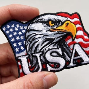 USA Eagle Patch | Iron On/Velcro Patch | American Flag Patriotic Badge | Embroidered Jacket & Hat Patch | Ready to Ship