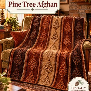 Pine Tree Crochet Blanket Pattern PDF | Vintage Afghan Stitch Throw | Rustic Winter Afghan | Rustic Winter Throw | Instant Download