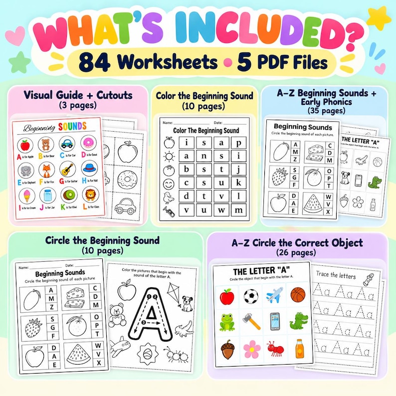 84 Beginning Sounds Worksheets | A-Z Phonics Activities for Preschool ...