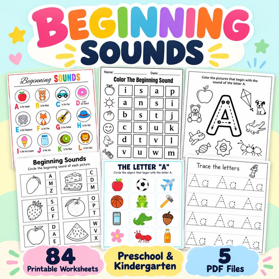 84 Beginning Sounds Worksheets | A-Z Phonics Activities for Preschool ...