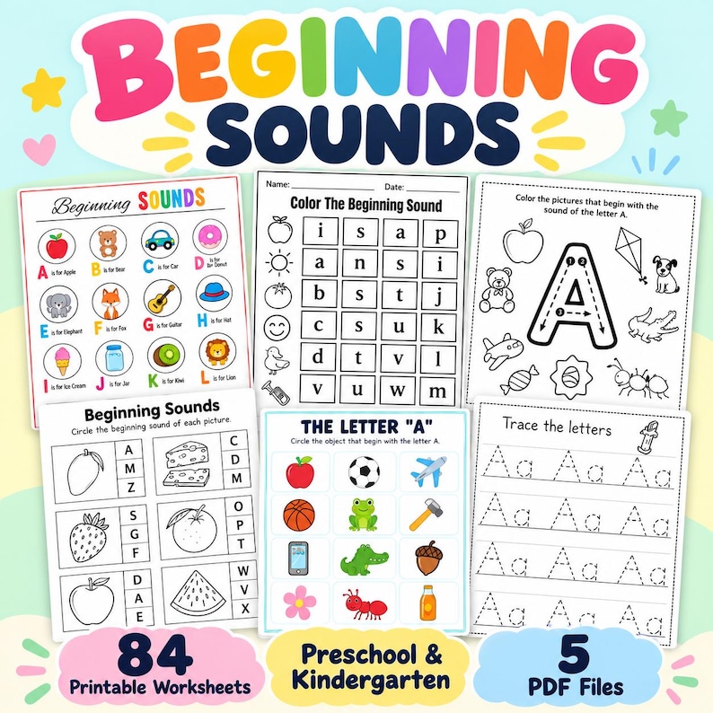 84 Beginning Sounds Worksheets | A-Z Phonics Activities for Preschool ...