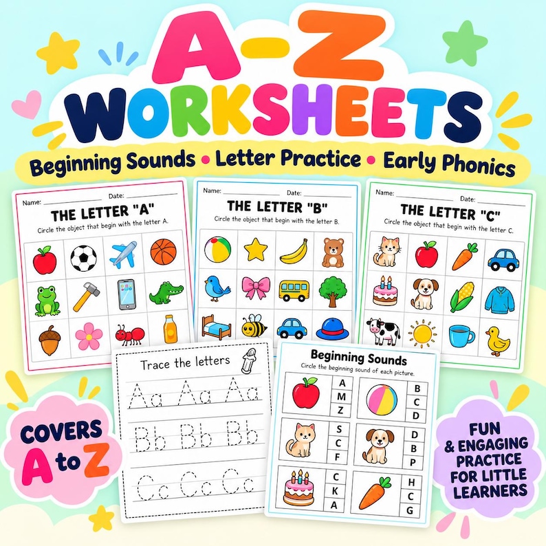 84 Beginning Sounds Worksheets | A-Z Phonics Activities for Preschool ...