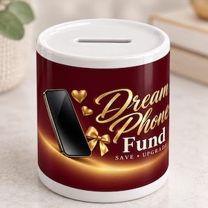 Dream Phone Fund Ceramic Piggy Bank, Phone Upgrade Savings Pot, Gift for Teen, Student or Tech Love