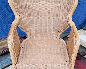Wicker Armchair and Ottoman Set, Natural Rattan Lounge Chair with Footrest, Boho Accent Chair
