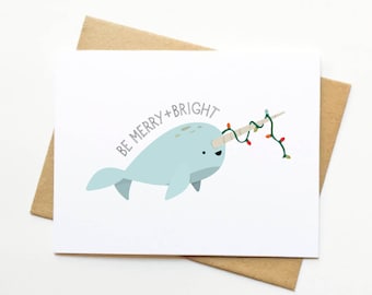 Narwhal with Lights Holiday Card