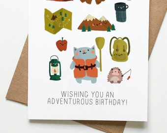 Birthday Greeting Card Illustrated Cat
